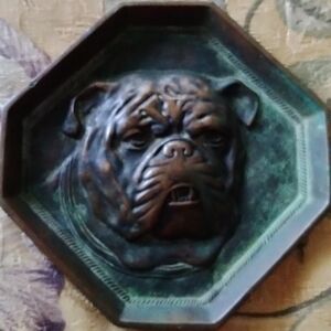 Antique Bronze Bulldog Face Coin Tray